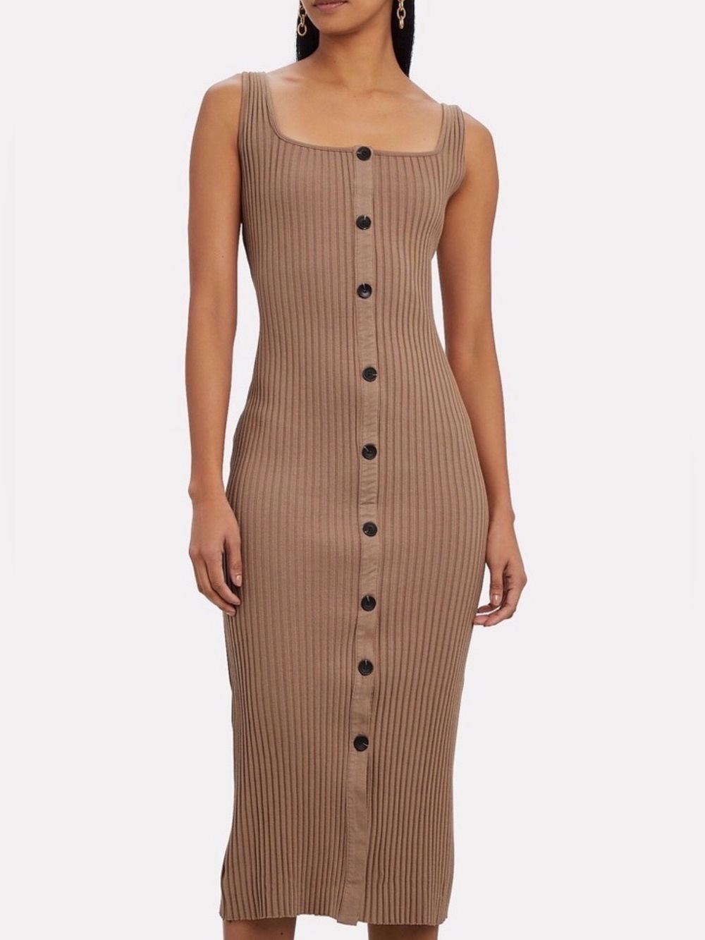 Enza Costa Cotton Ribbed Button-Front Midi Dress